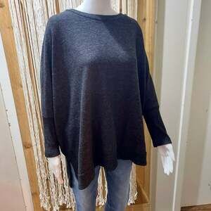 Cherish Soft Cozy Comfy Charcoal Gray Oversized Poncho Style Knit Sweater Medium